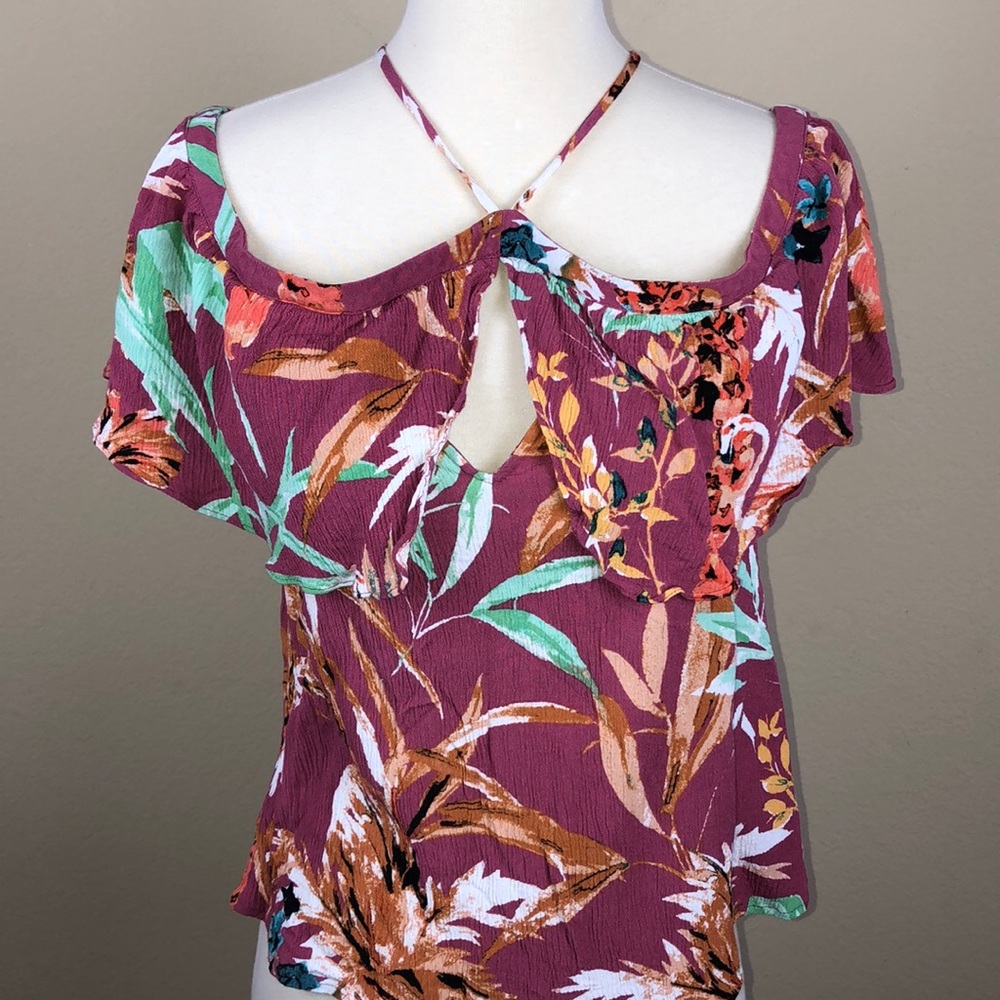 Express Mauve Floral Off Shoulder Halter Top - Size Small